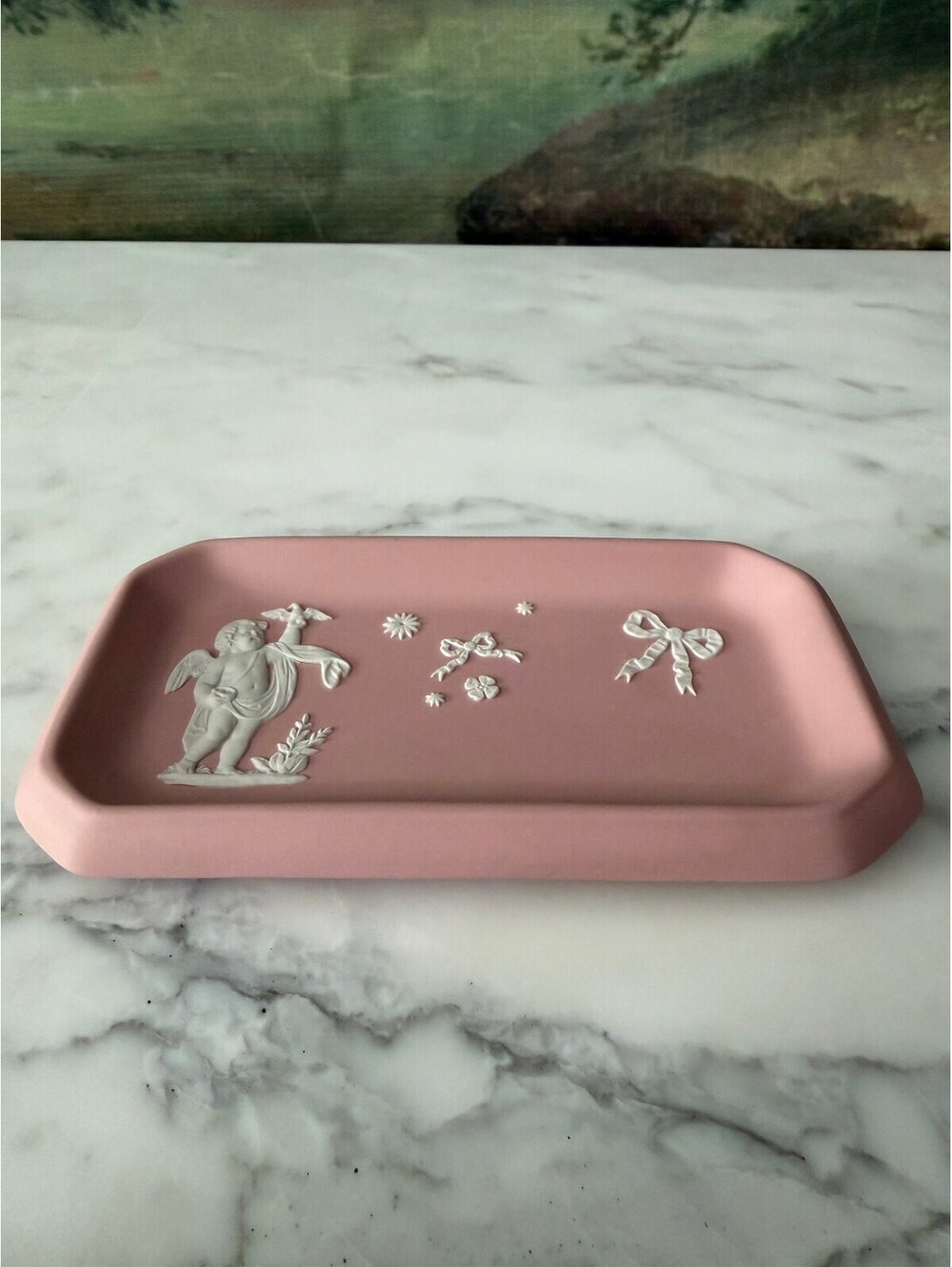 Wedgwood Jasperware Pink Trinket Tray with Classical Relief